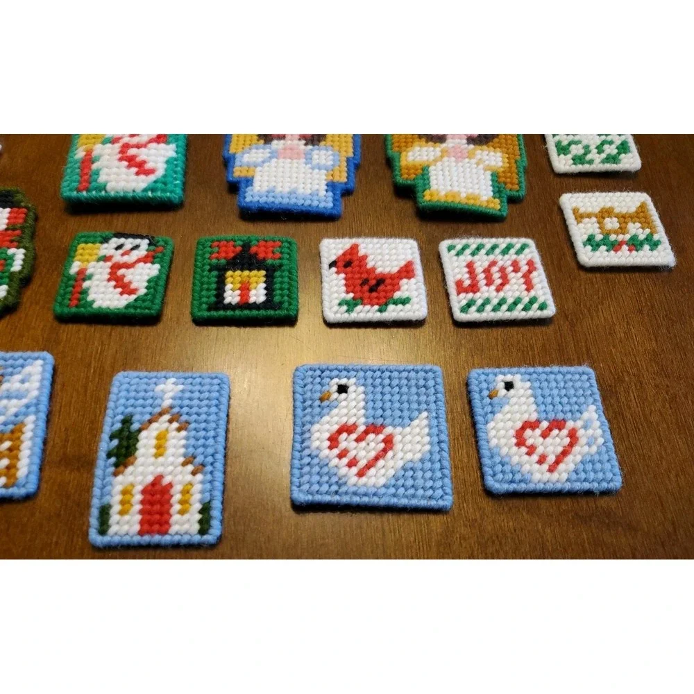 Lot of 30 Plastic Canvas Needlepoint Christmas Pieces Handmade Vintage Decor